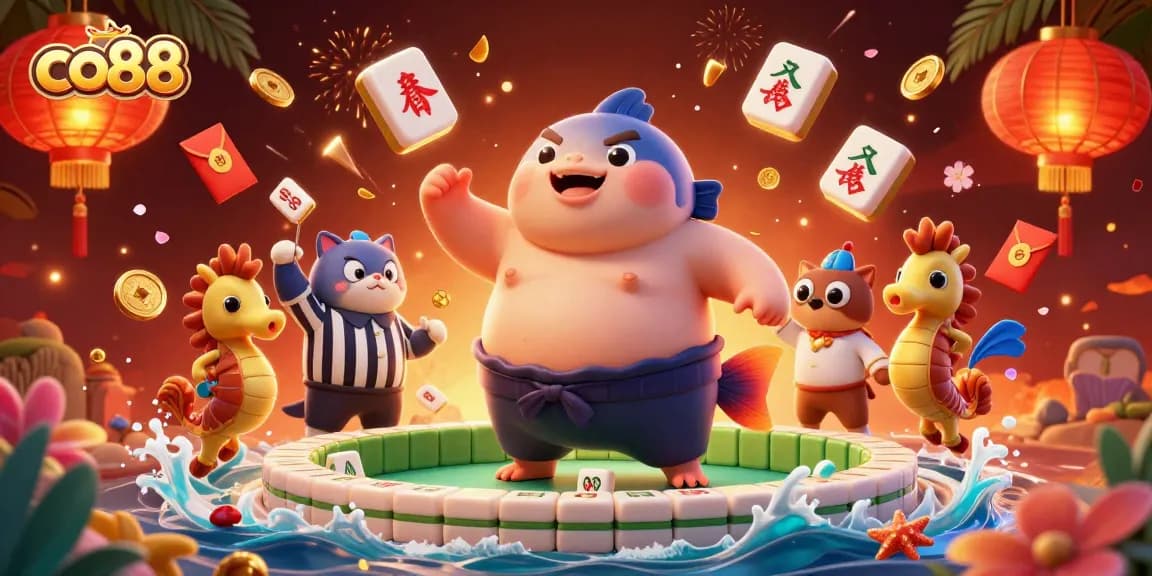 Join the excitement at co88 with a vibrant underwater casino scene featuring fugu and friends.