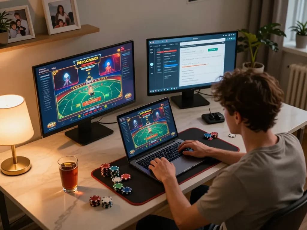 Engaging in online gambling at home via https://ok365.best/ with a stylish gaming setup and cozy atmosphere.