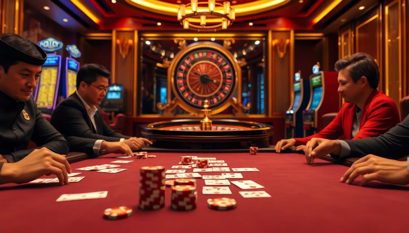 Experience the thrill of Game Bài Đổi Thưởng at a luxurious casino gaming table filled with excitement.