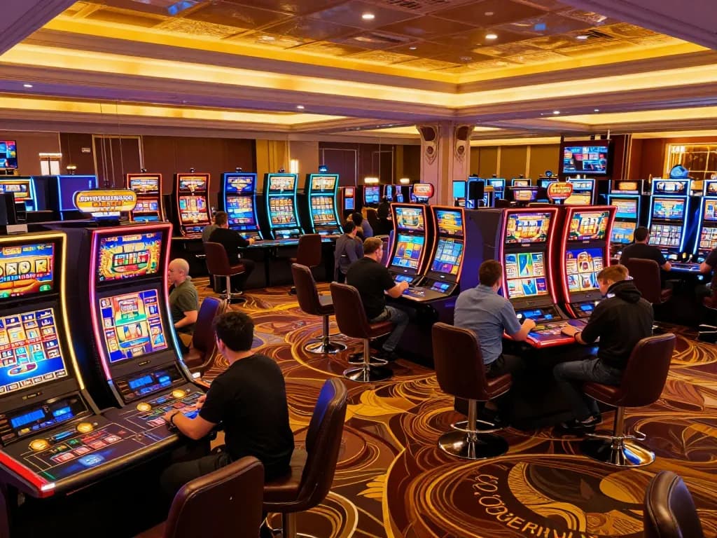 Experience thrilling gameplay at mb66-t with vibrant slot machines and lively casino atmosphere.