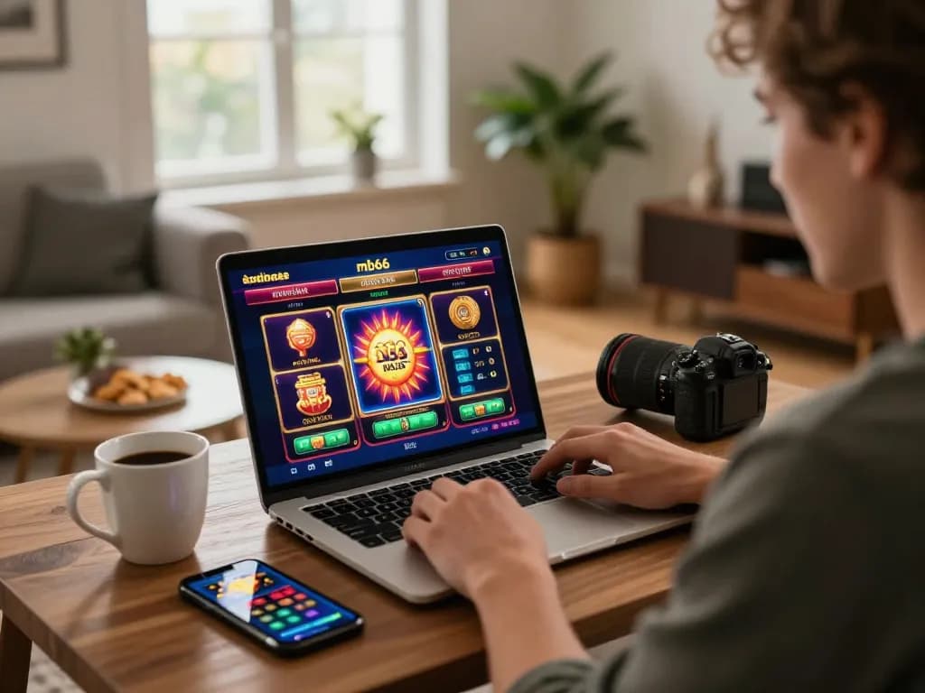 Person engaging with mb66 online slots on a cozy home setup, highlighting strategic play and comfort.