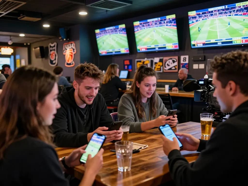 Fans engaging in live sports betting at dagago, capturing excitement and strategy in a vibrant bar