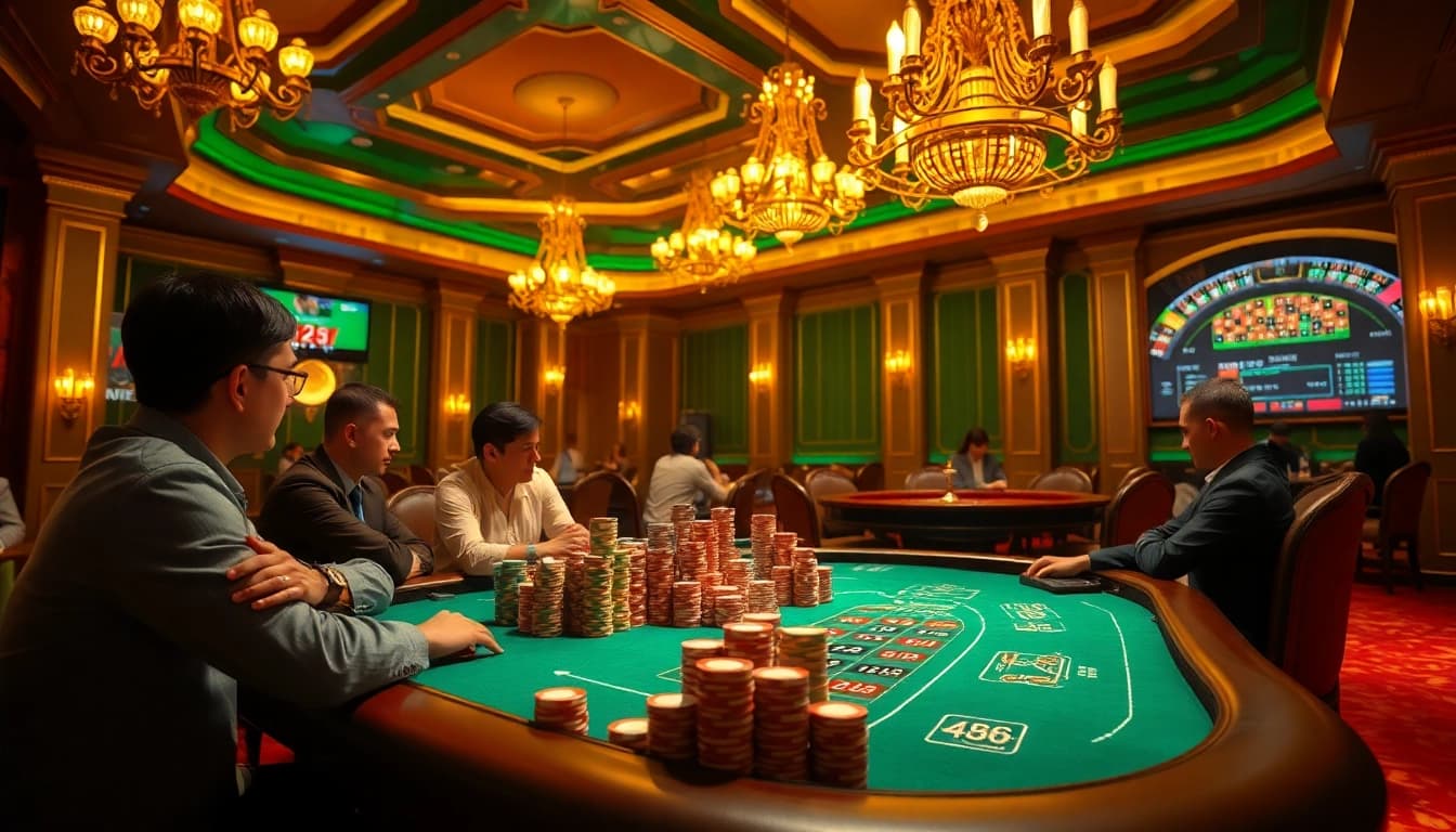 Players engage in high-stakes poker at AF88 casino, showcasing excitement and luxury.