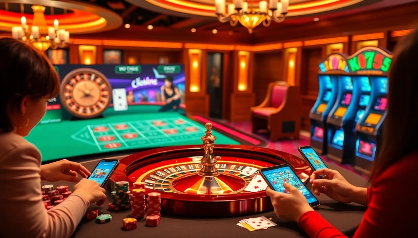 Experience the thrill of gambling on https://188v.today/ with vibrant casino visuals featuring roulette wheels and poker chips.