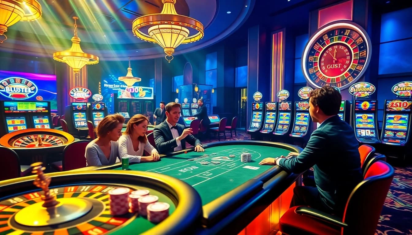 Engaging online gambling experience at loto188.gb.net with poker, roulette, and vibrant casino visuals.