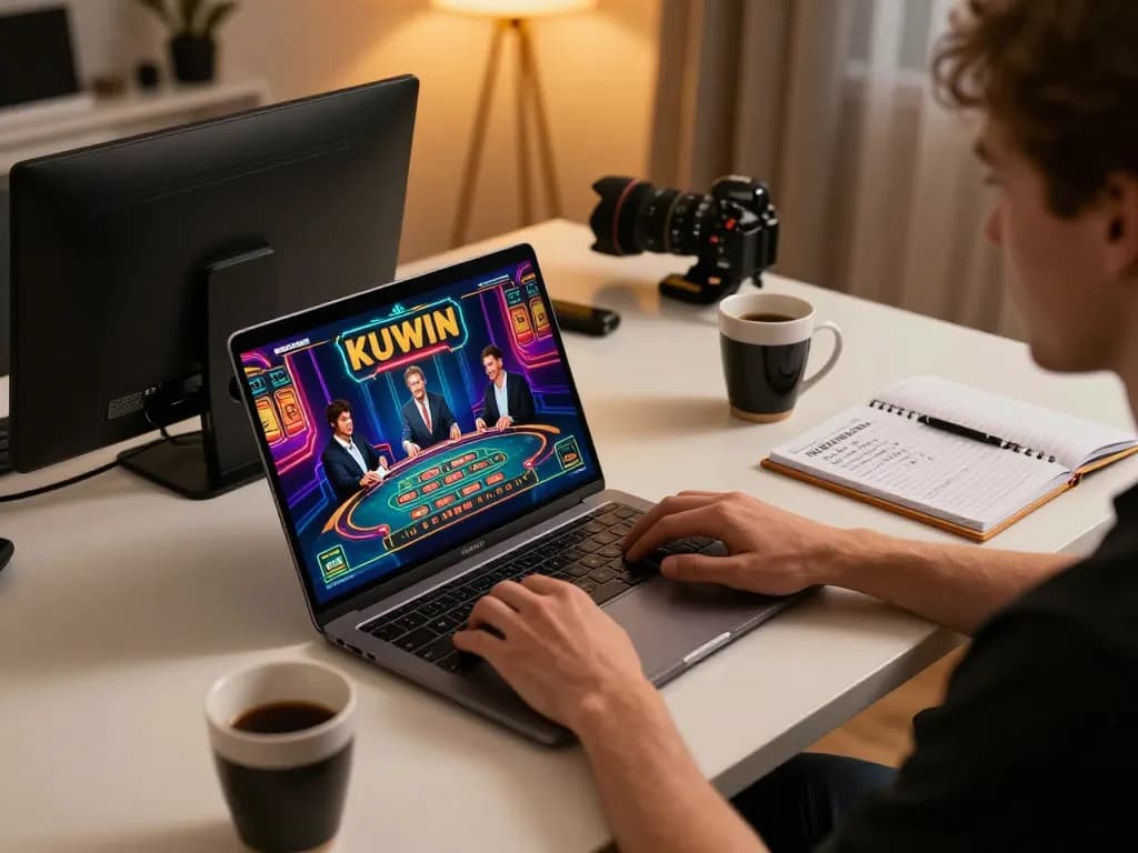 Engaging in kuwin's dynamic online casino gameplay on a stylish desk setup