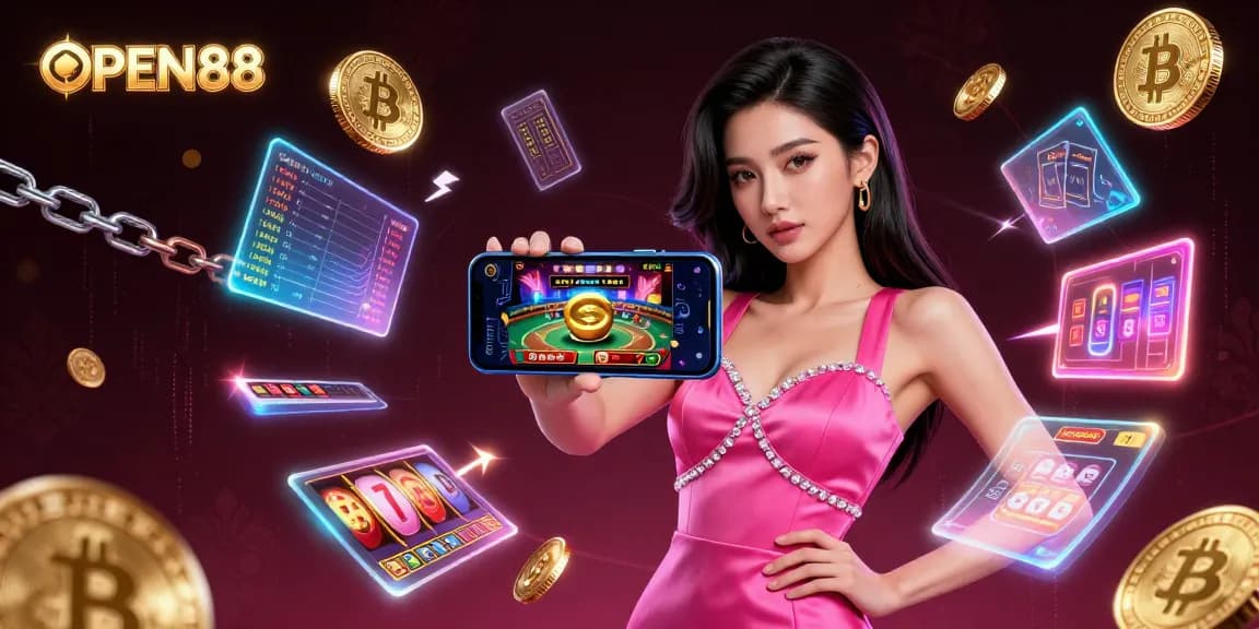 Experience the excitement of OPEN88 with a stunning Asian woman engaging in live casino games.