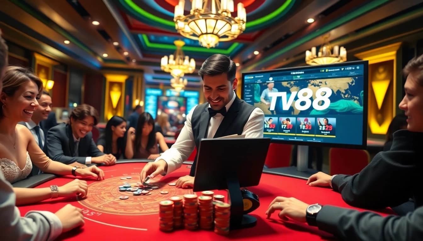 Experience thrilling gameplay at tv88.page surrounded by vibrant casino visuals.