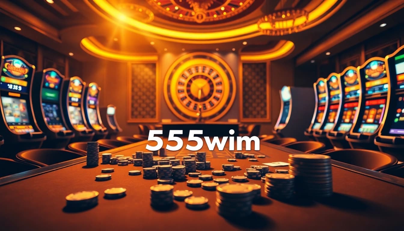 Experience the thrill of betting at 555wim with vibrant casino tables and slot machines.