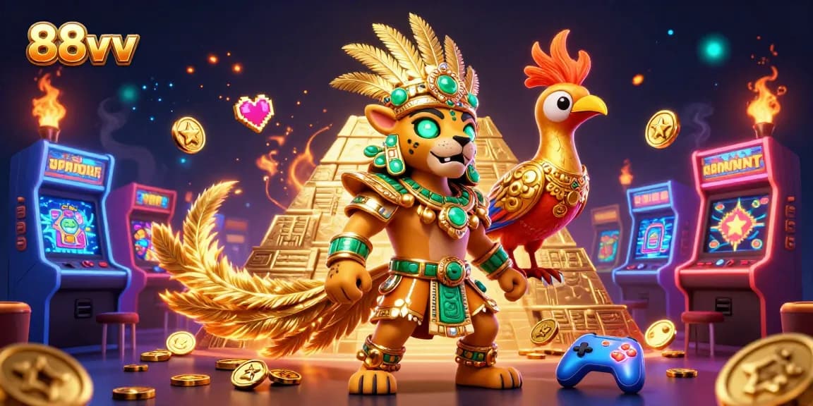 Engage in thrilling gameplay with 88vv's vibrant scene featuring iconic casino elements and characters.