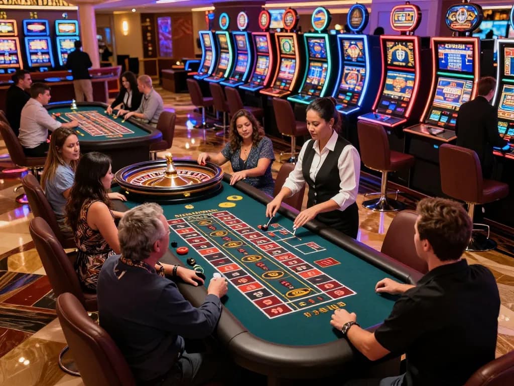 Players placing exciting bets on the roulette table at an upscale casino showcasing 7M thrilling gaming.
