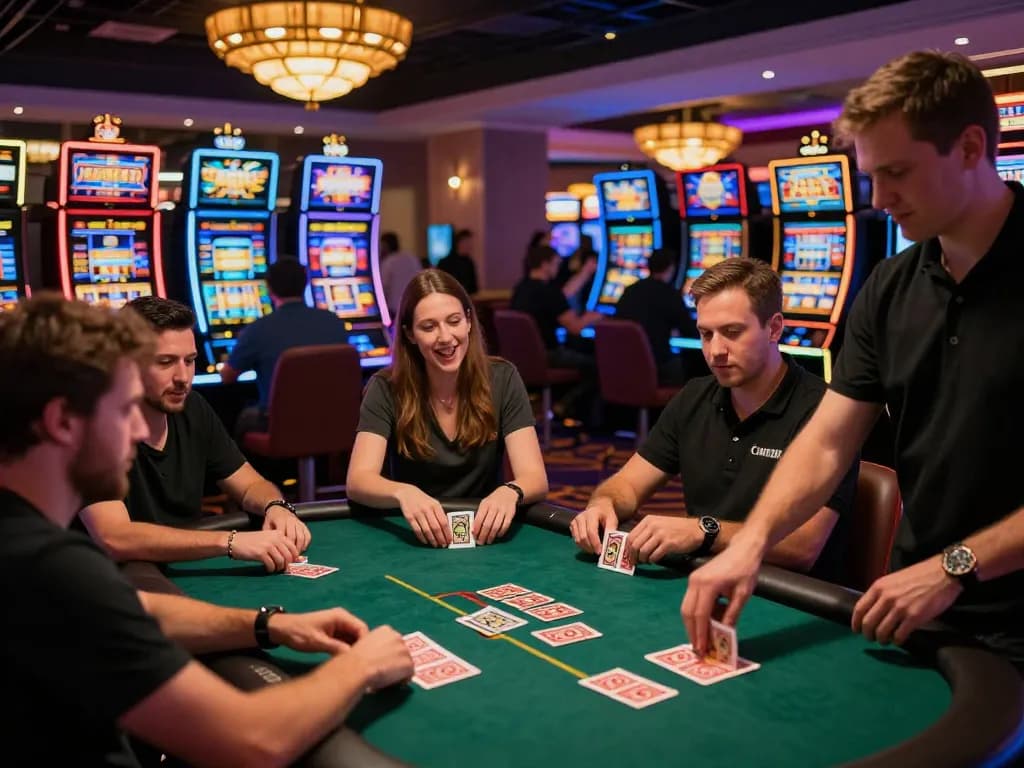 Players engaging with slot machines at a vibrant casino highlighting thrilling experiences at 789f.