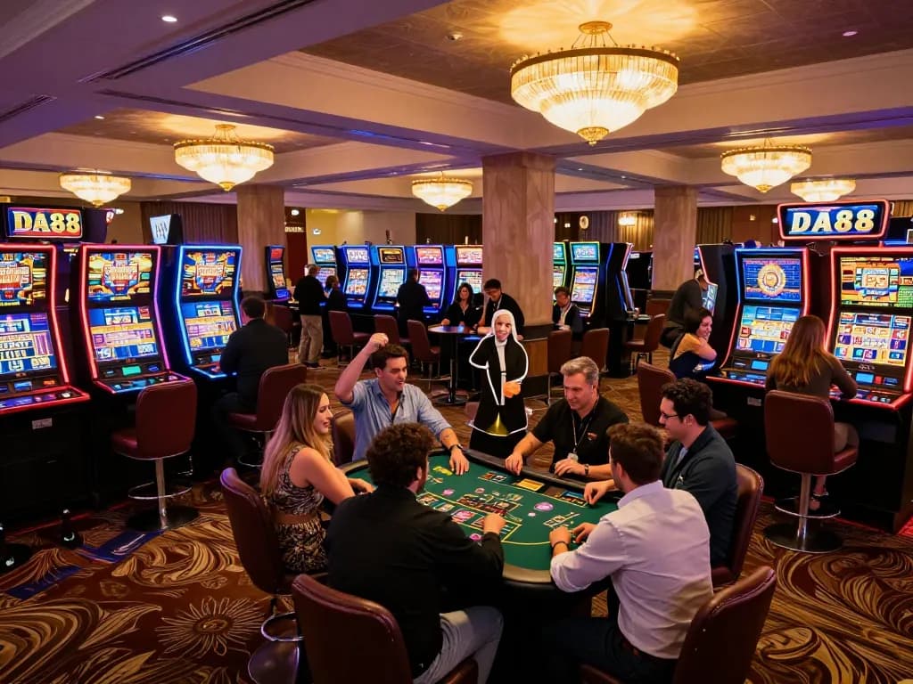 Players enjoying DA88 gaming experience at a vibrant casino with excitement and strategy.
