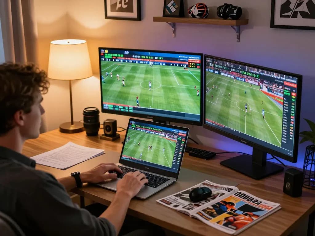 Person engaged in online sports betting on laptop, highlighting tx88f connection to thrilling betting action.