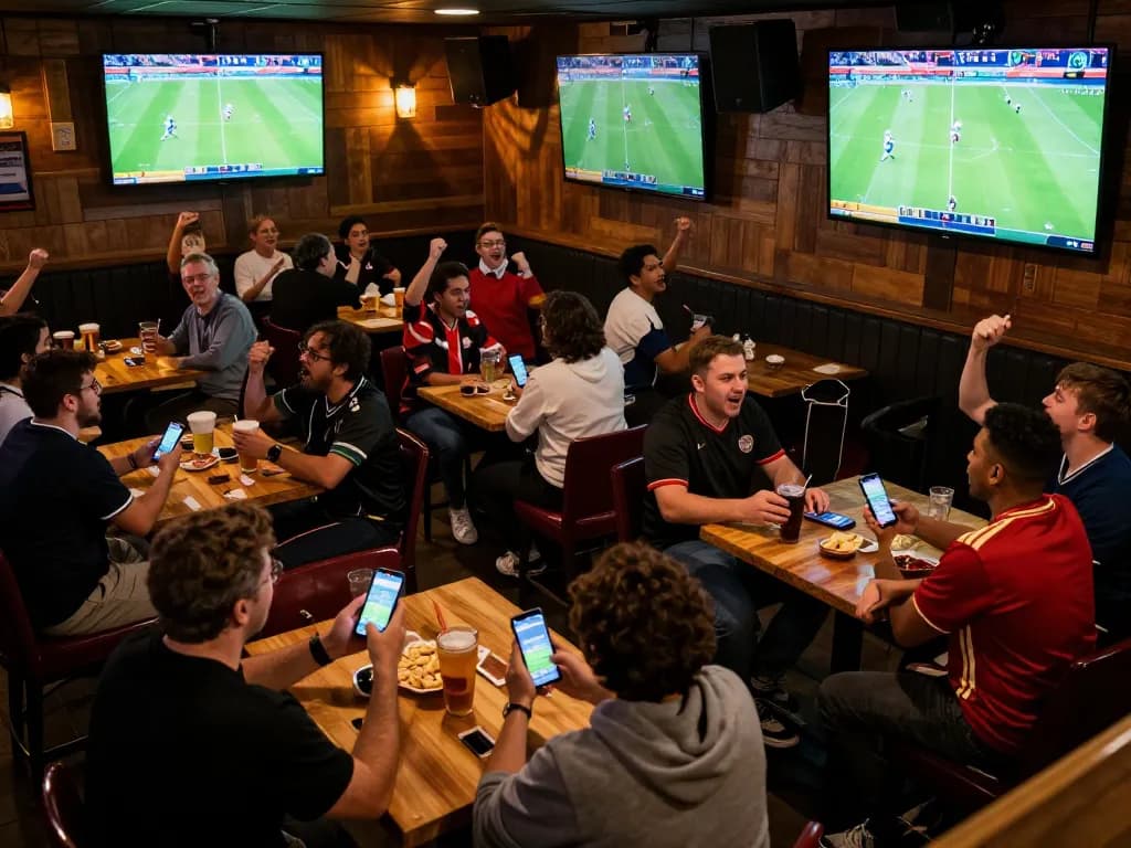 Watch ดูบอล live with excitement in a vibrant sports bar filled with cheering fans