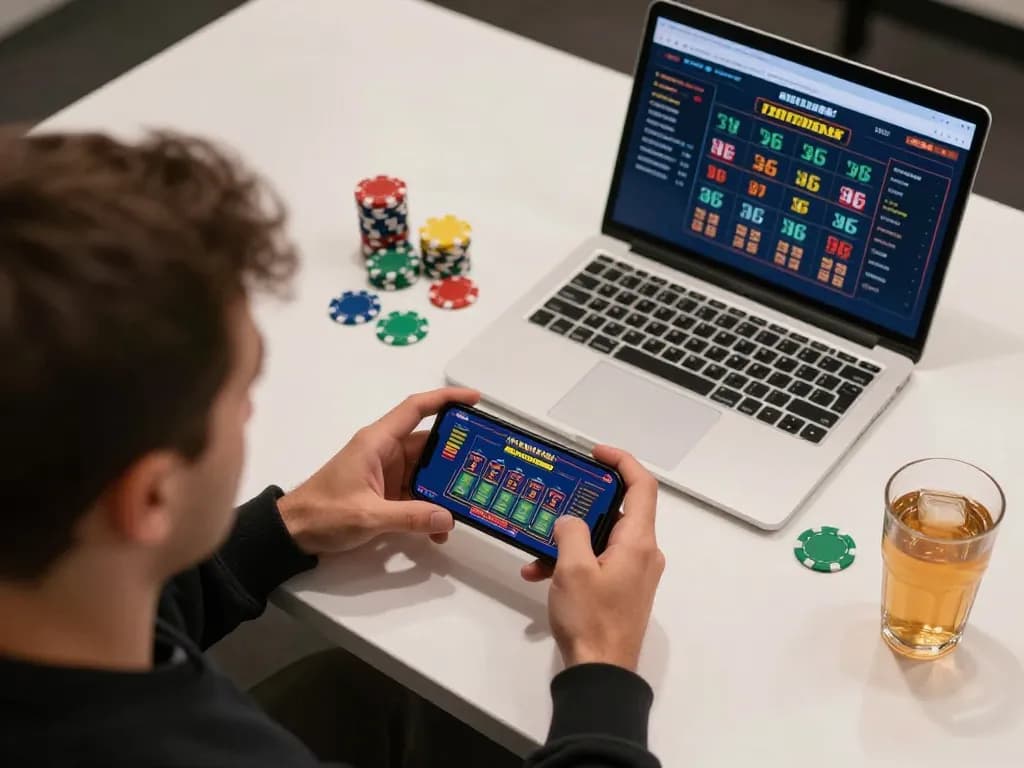 Player engaging with TR88 mobile casino app on smartphone, showcasing immersive online gambling experience.