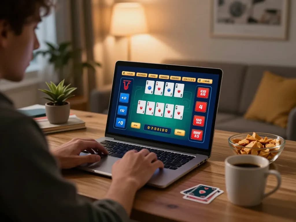 Engaging online blackjack gameplay experience at home, featuring a focused player using 789win's live dealer options.