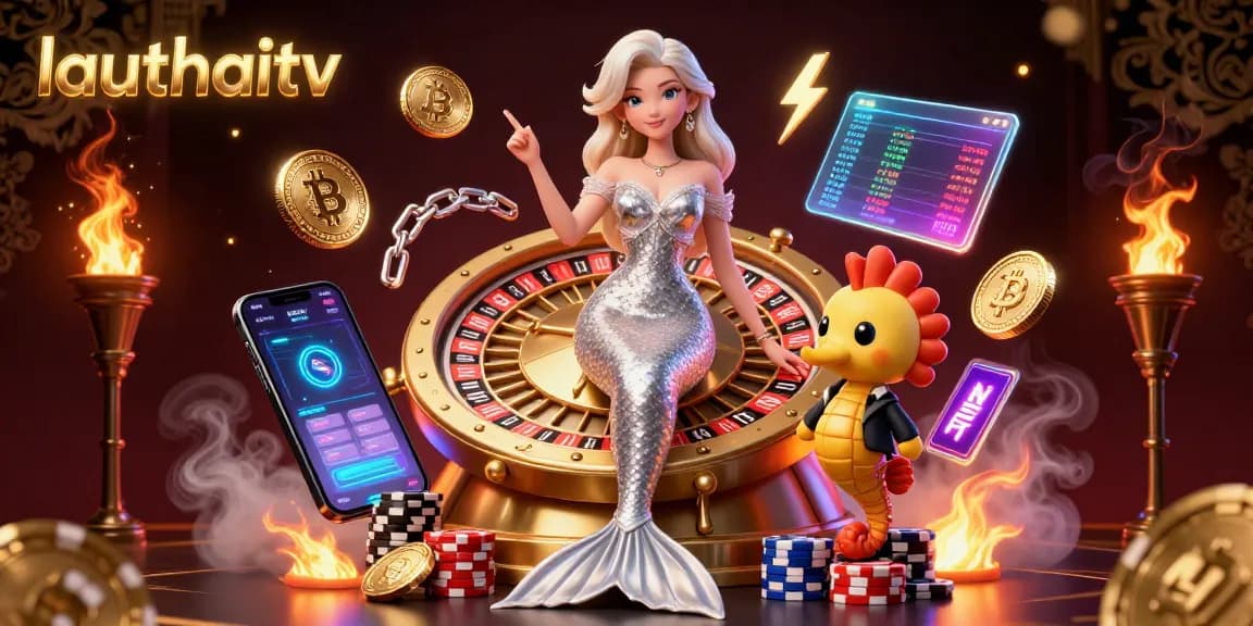 Experience lauthaitv's thrilling gaming scene with a glamorous mermaid character and dynamic casino elements.