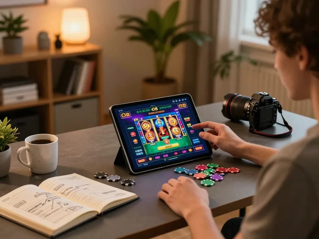 O8 player enjoying strategy-driven online gaming session with tablet in cozy home