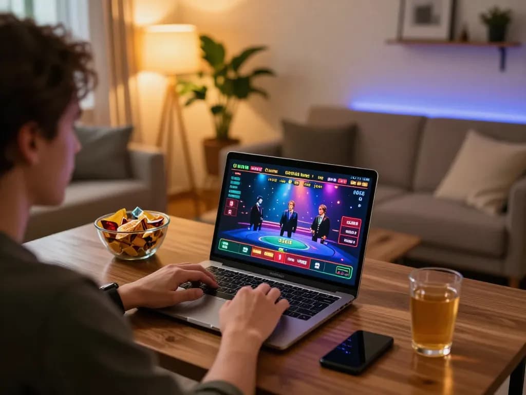 Person gaming at home using Fly88's online casino platform with engaging visuals.