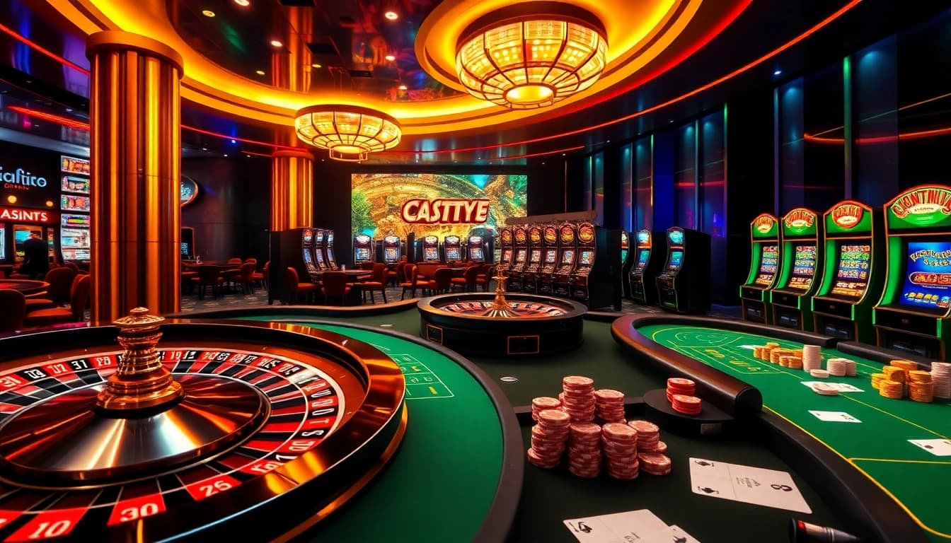 Experience thrilling gameplay at https://888pgbr.com.br/ featuring poker chips and roulette wheels in a modern casino.
