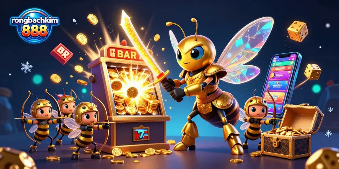 Experience the excitement of rongbachkim 888 with a vibrant casino scene filled with dynamic elements.