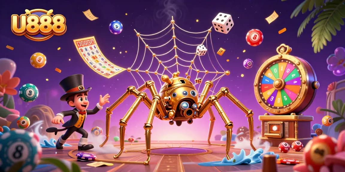 Engage with U888's thrilling gaming experience through dynamic visuals of a 3D steampunk scene.