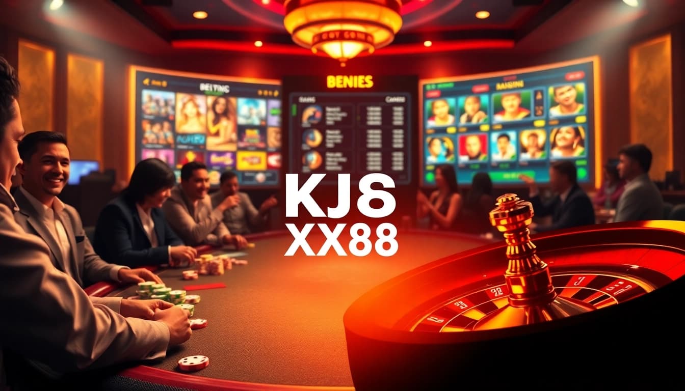 KJC XX88 offers an exciting casino experience with vibrant games and glowing tables.