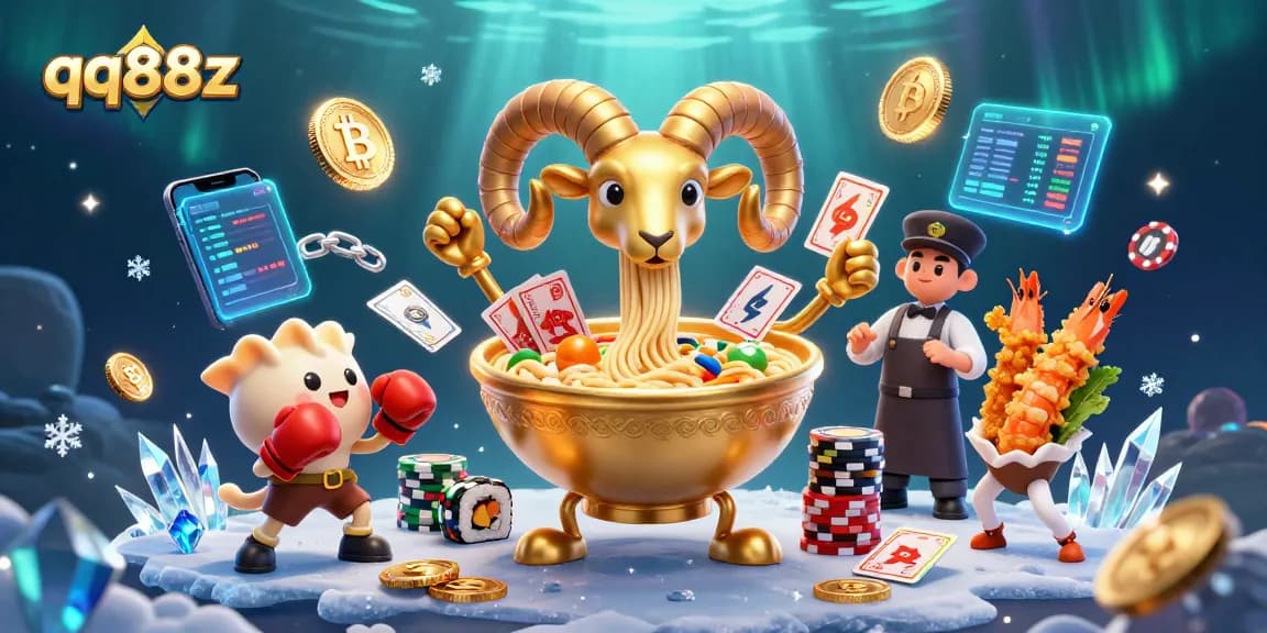 Experience thrilling wins with qq88z in a vibrant casino scene bursting with colorful characters and crypto elements.