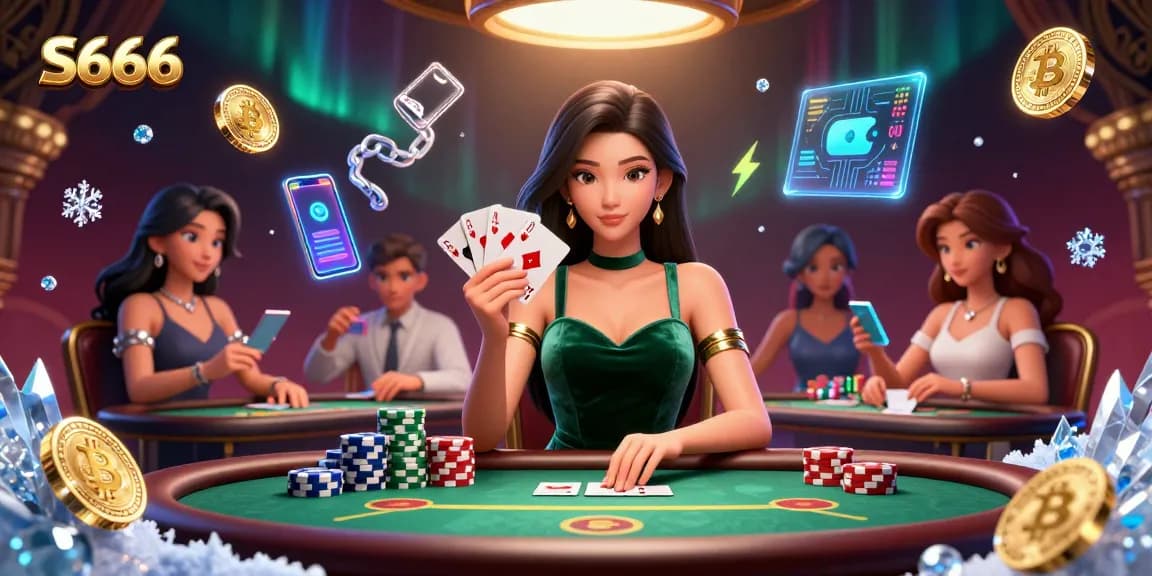 S666 poker player showcasing skill and strategy at a vibrant casino table with dynamic elements