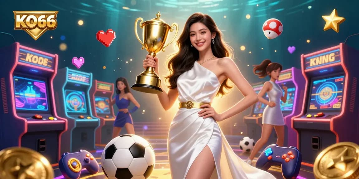 Empower your betting strategies at KO66 Casino, featuring a victorious figure in golden light surrounded by gaming excitement.