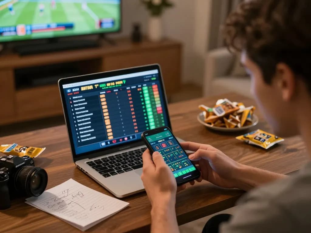 Placing bets on KKWIN app during exciting sports event with friends and snacks.