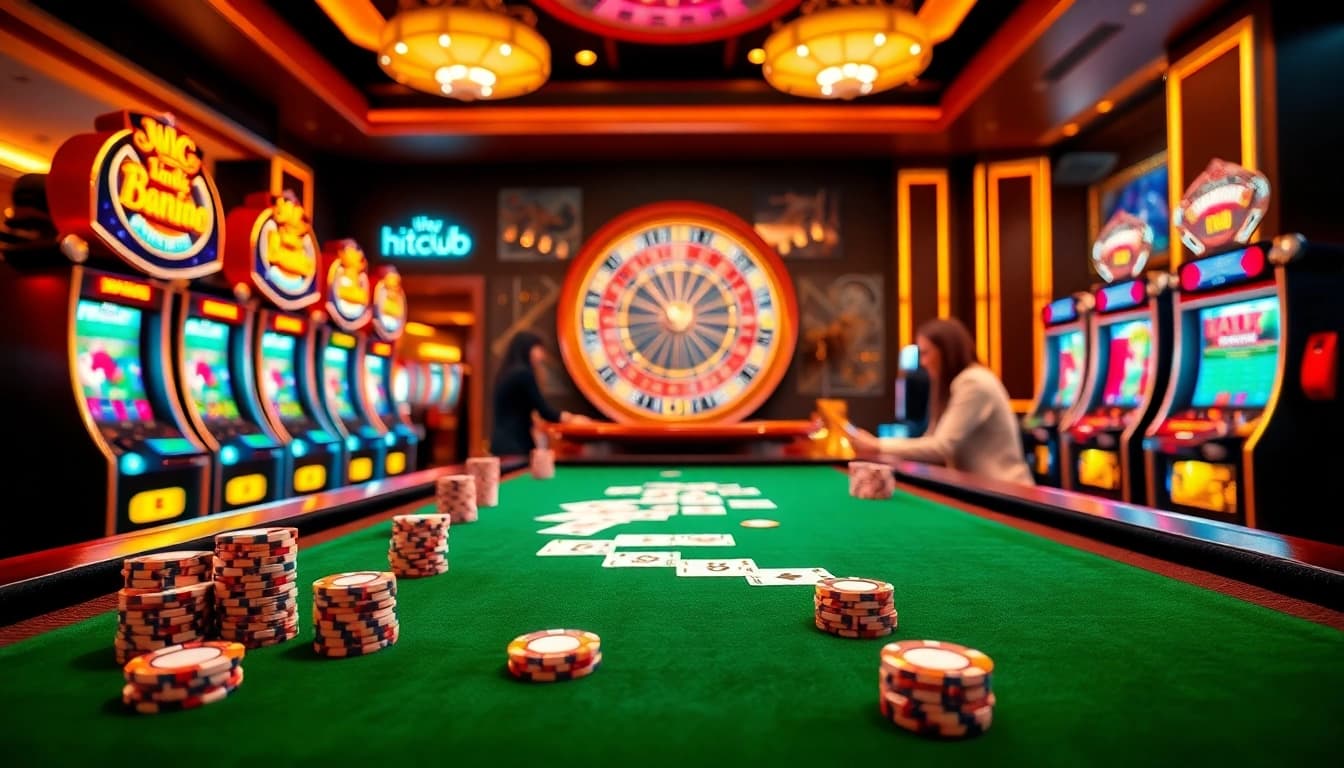 Hitclub players enjoying an exciting poker game at a luxury casino table.