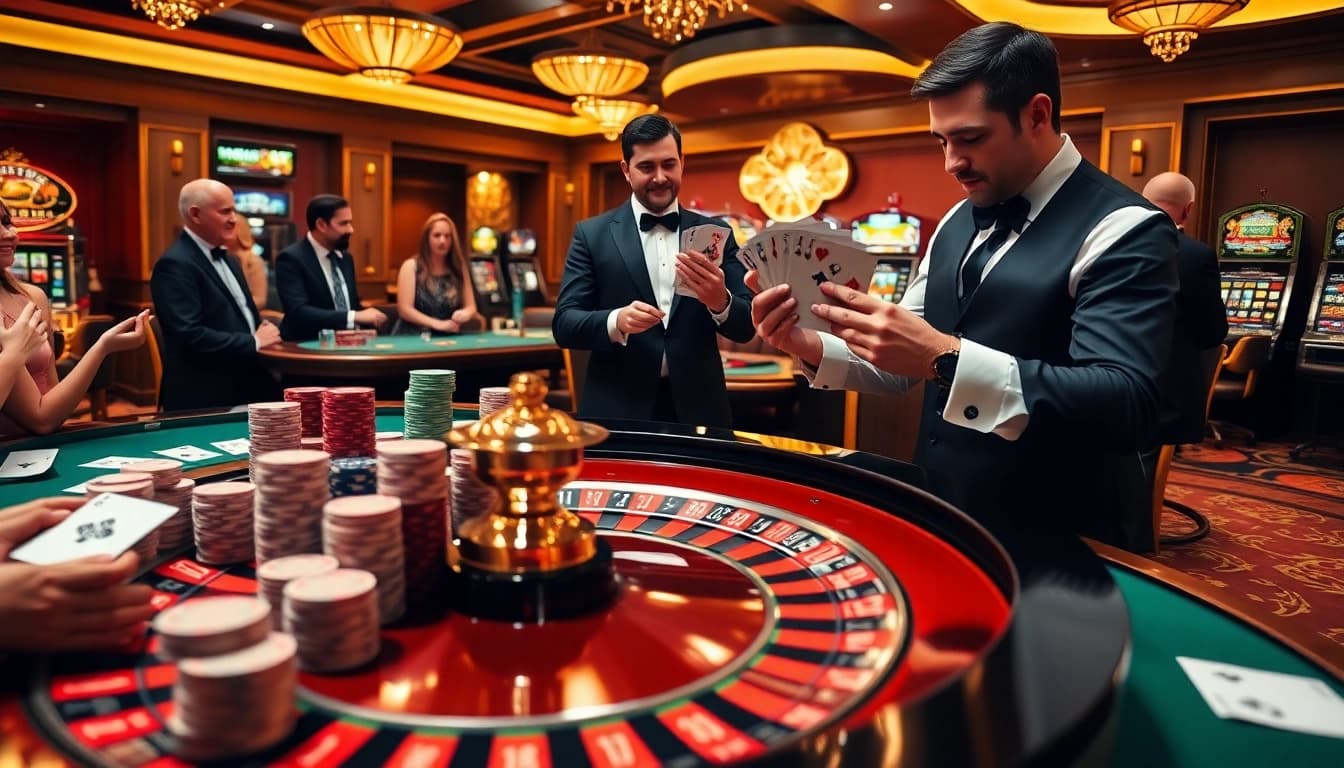 Experience the thrill of gambling at rikbet with vibrant casino tables and excited players.