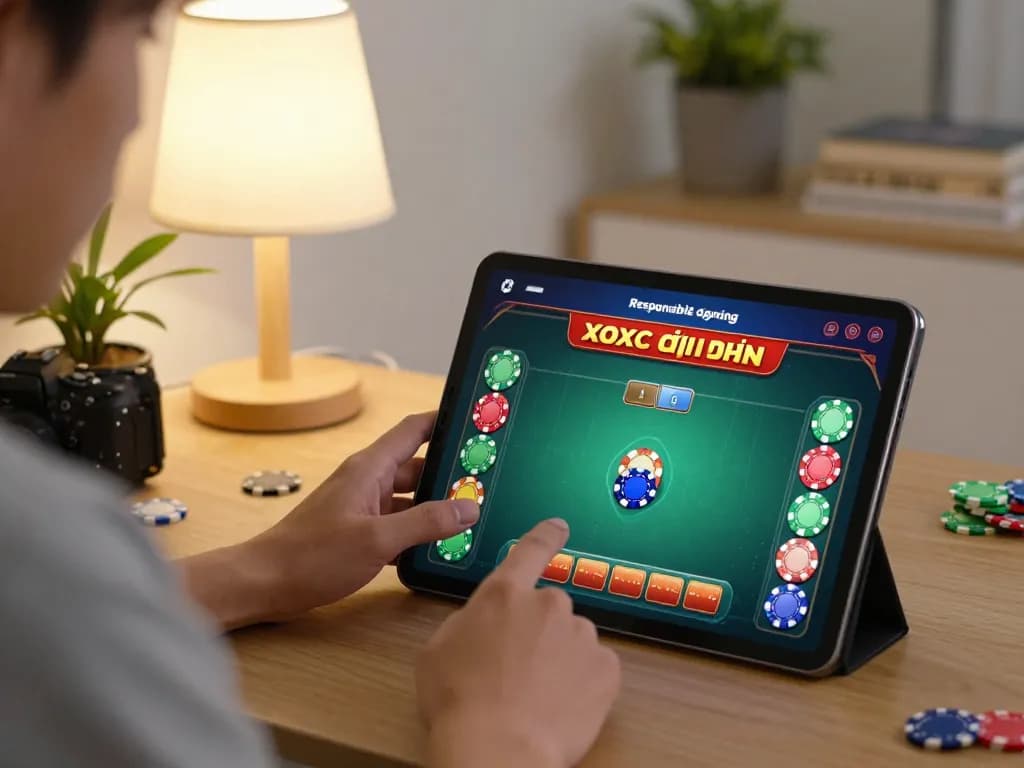 xóc đĩa player engaging in online gaming with strategic betting notes in a cozy environment