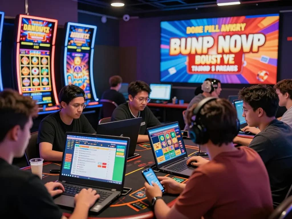 Engaged players experiencing nk88 online casino excitement on multiple devices in a vibrant digital atmosphere.