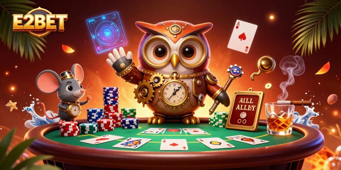 Experience the thrilling excitement of E2BET in this vibrant 3D casino scene.