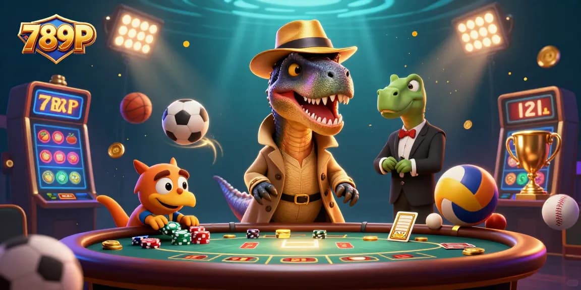 Experience thrilling gameplay at 789P with a unique dinosaur-themed casino scene featuring card counters and sports elements.