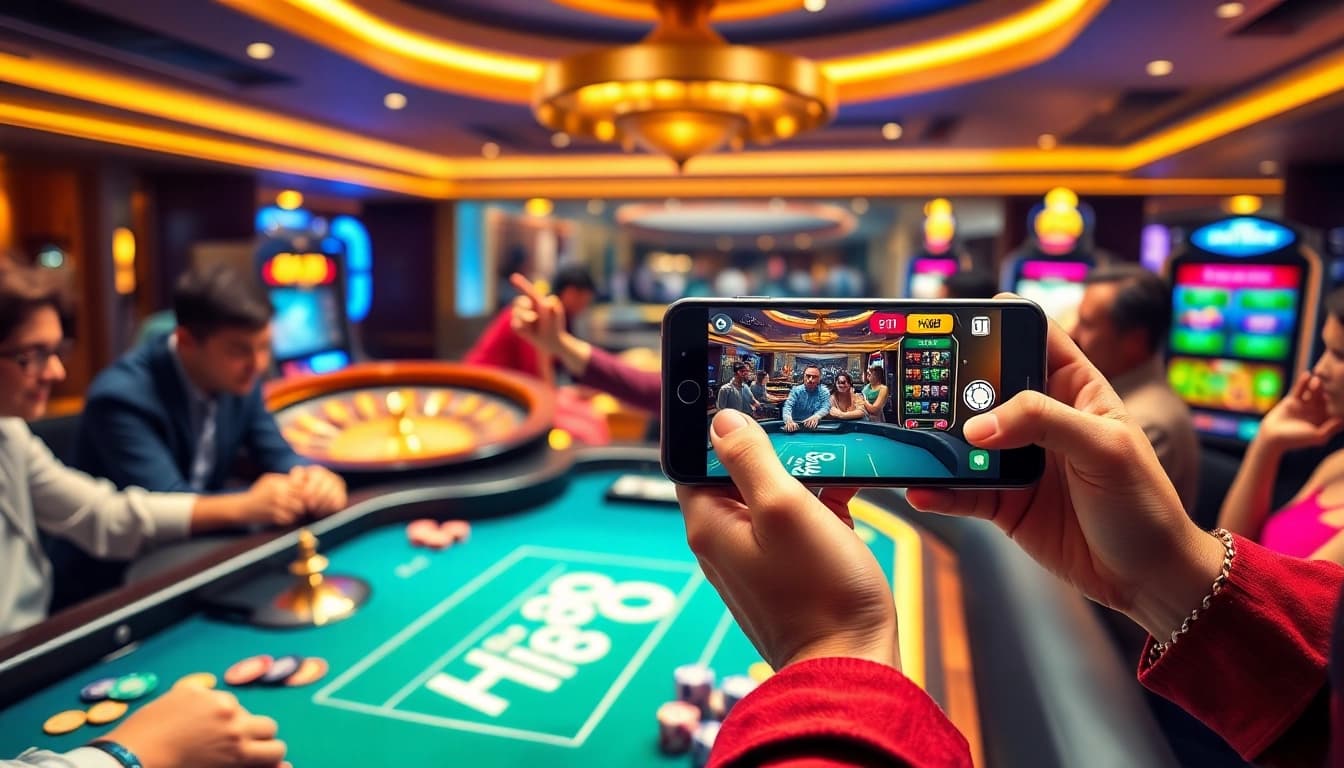 Hi88 betting excitement with a lively casino table and happy players winning.