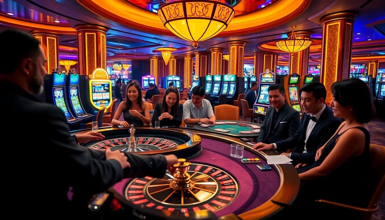 Excited players engaging in thrilling casino games at a reputable nhà cái uy tín.