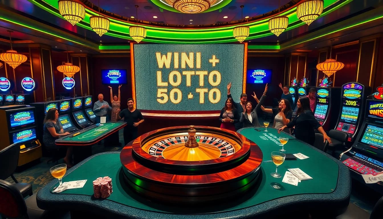 Celebrating the explosion of a prize-winning lottery at a luxurious casino venue.