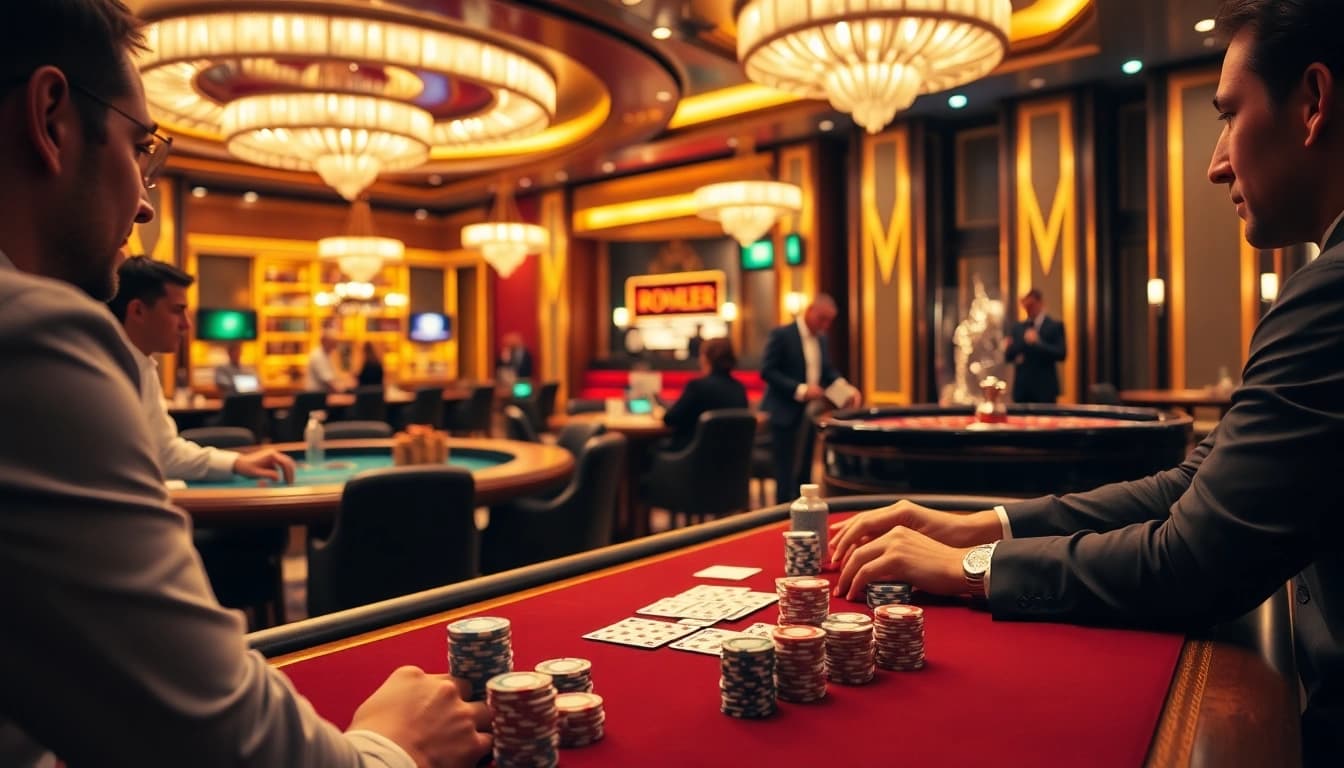 Experience the thrill of fun79 with players enjoying poker at a luxurious casino table.