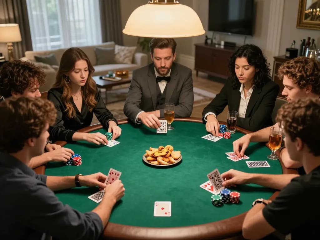 Friends playing poker at home, showcasing sunwingo gaming strategies in action.