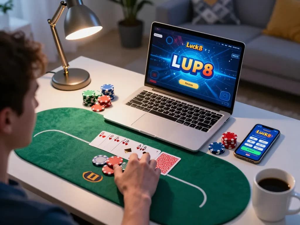 Player enjoying a thrilling poker game on Luck8 platform, showcasing immersive online gambling experience.