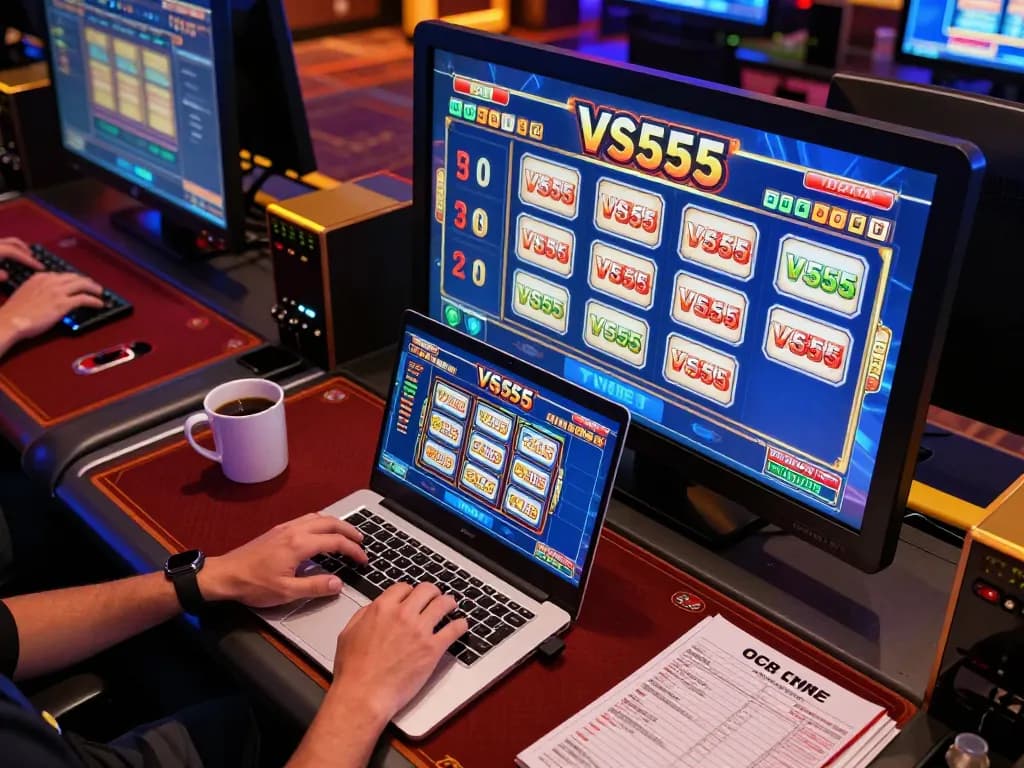Engaging online gambling action at VS555 slots on a sleek laptop screen