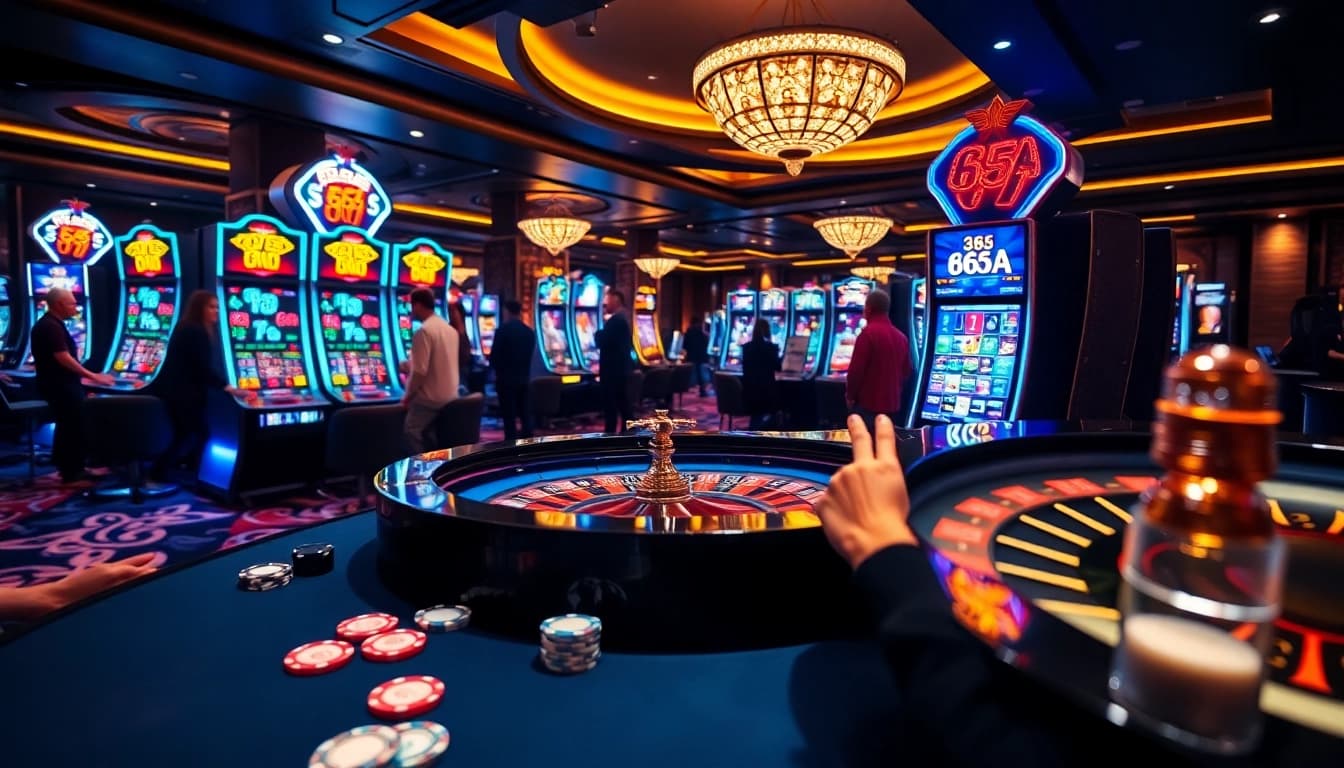 Players enjoying exciting games at the 65A casino, showcasing a vibrant roulette table.