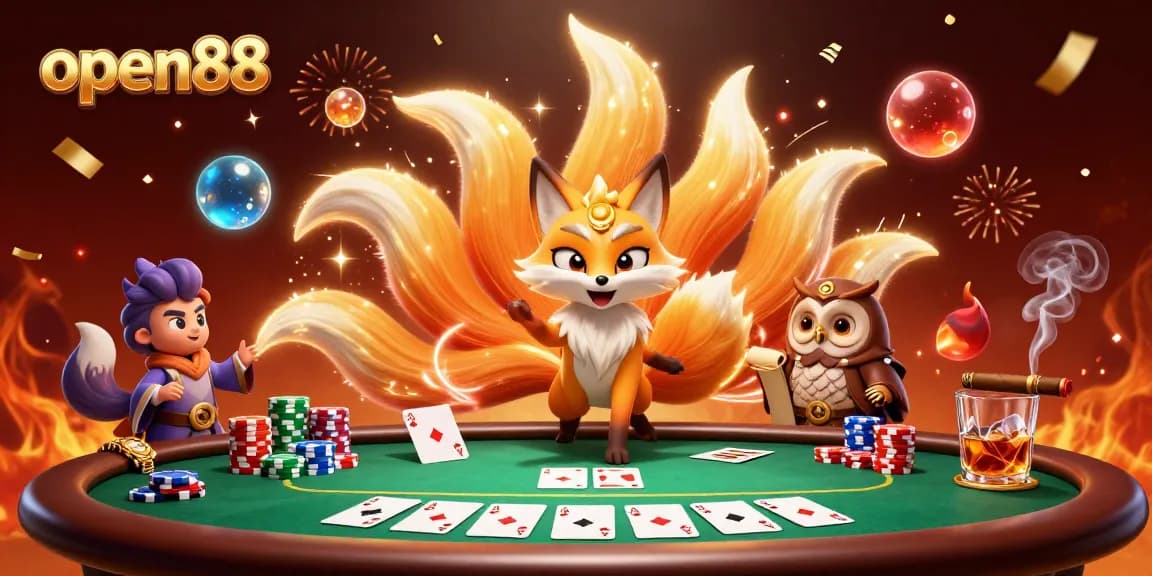 Experience the magic of open88 with a dazzling poker scene featuring vibrant, animated elements.