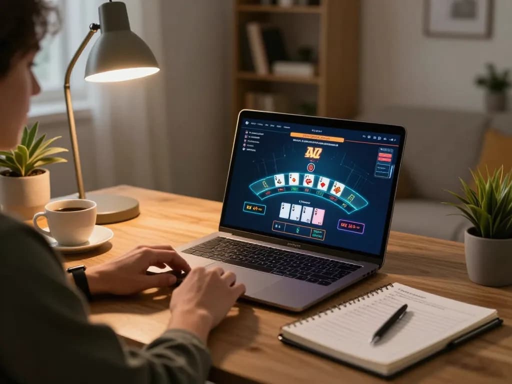 Active player enjoying blackjack on 68win's online platform, showcasing engaging gameplay at home