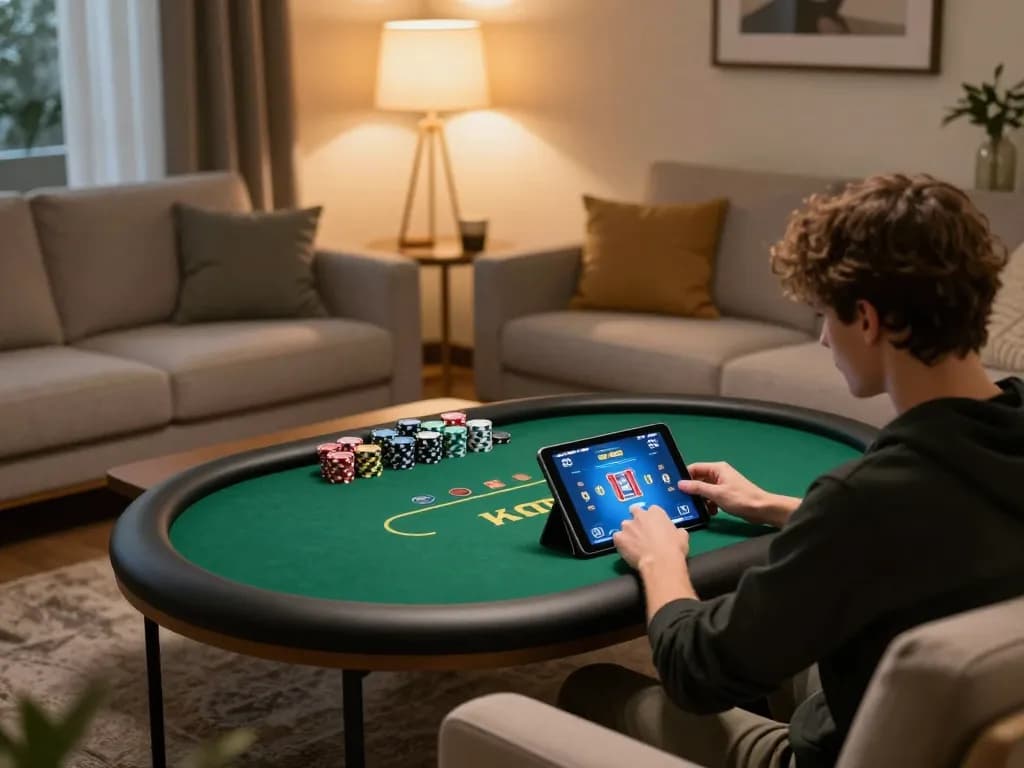 Engaging in online gaming at home with 789win đăng nhập on a tablet for a responsible and strategic gambling experience