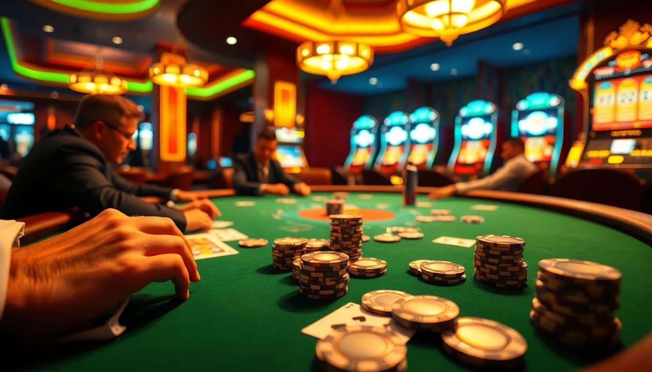 Experience the thrill of gambling with no hu as players engage at a luxurious poker table.